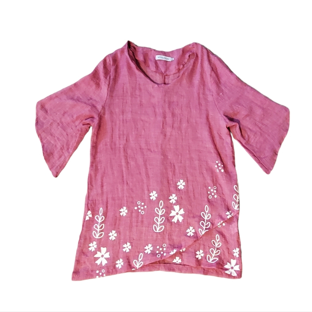 MissLook Pink cotton blend Blouse. White floral accents. Size M US.